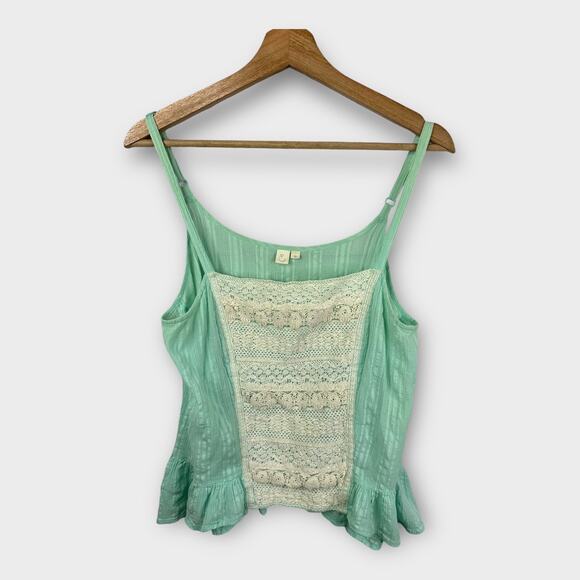 E by Eloise Anthropologie Womens size Large Gauzy Crochet Overlay Tank Top Blue - Picture 1 of 9